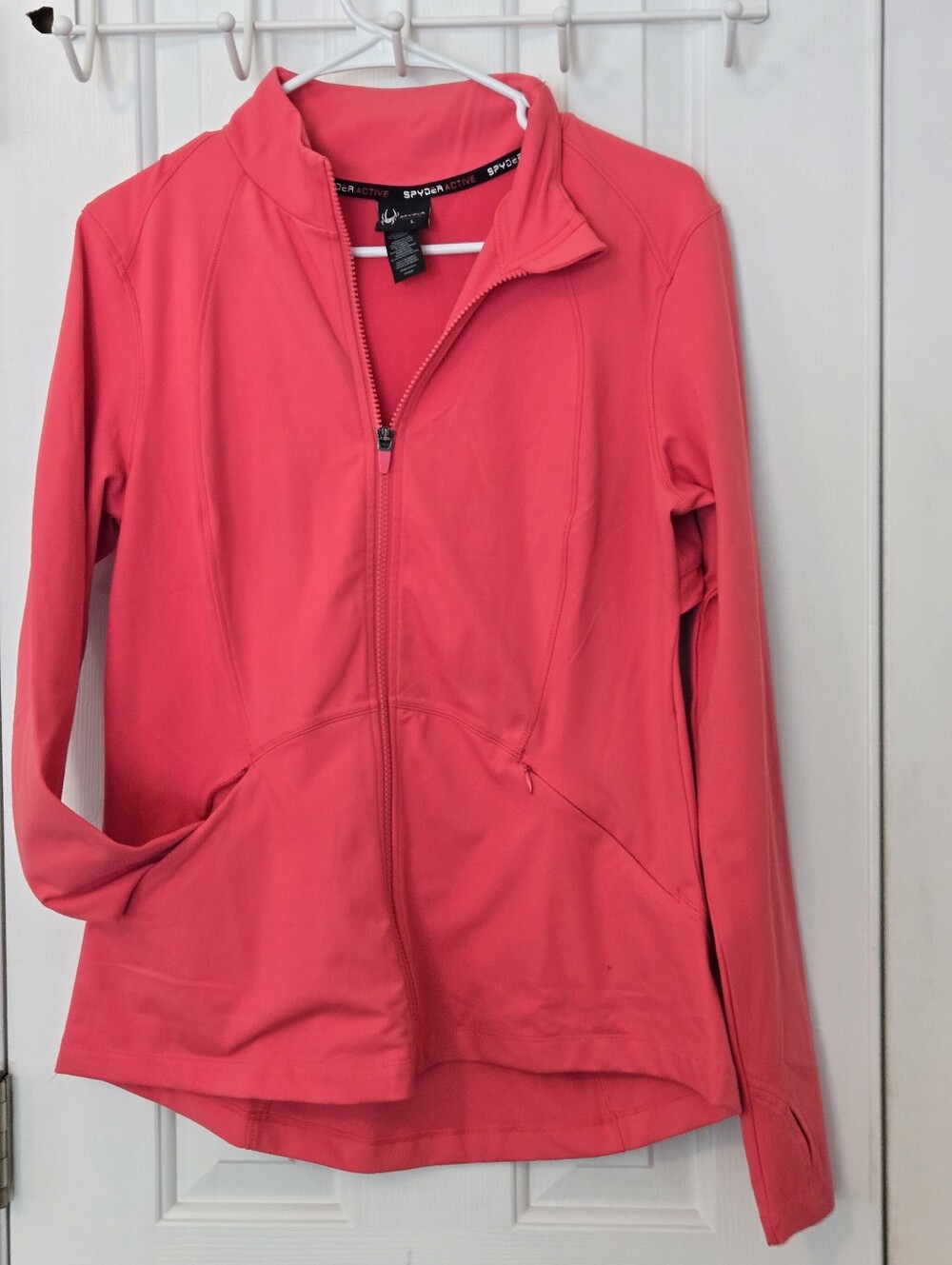 Spyder Active Women's Pink Zip Athletic Jacket Thumb Holes Breathable Size L